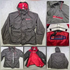 Red Bull Jacket Mens Medium Black Hooded Parka Softshell GIVES YOU WINGS Utility
